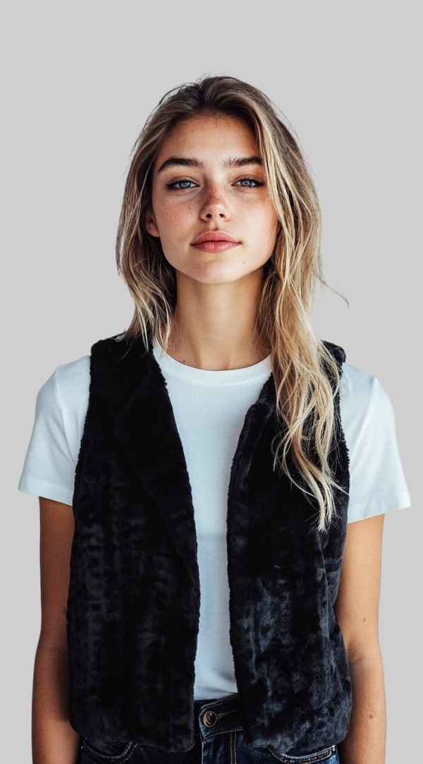 chaqueta peluda negra